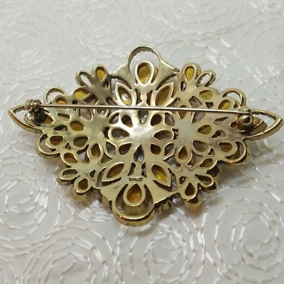 Monet Brooch Pin Crystal Brown  Gold Teardrop Round Oval Twisted Gold Brooch Pin - Picture 7 of 9